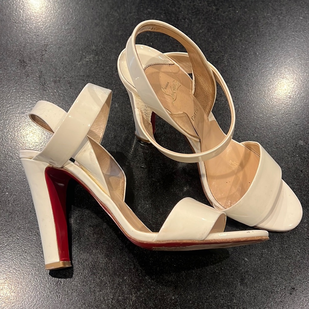 Patent white leather Louboutin sandals